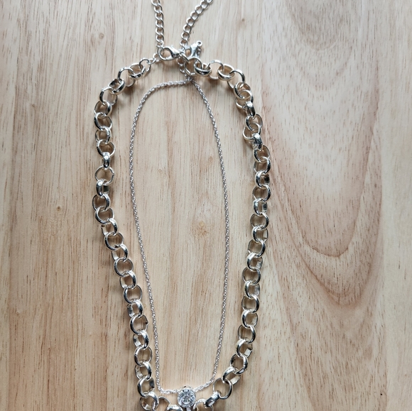 Necklace double chain silver tone - Picture 2 of 4